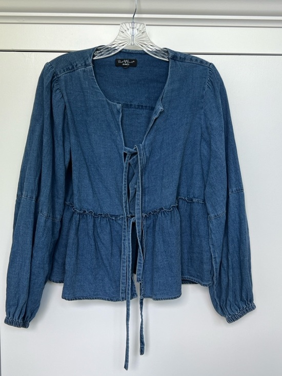 Velvet Heart Tops - Denim Heart Blue Denim Tie-Front Peplum Top